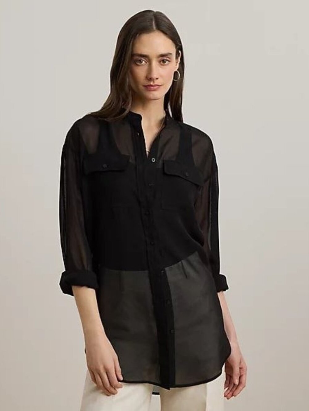 $165 Lauren Ralph Lauren Shadow-Stripe Dobby Shirt Black Size M, L